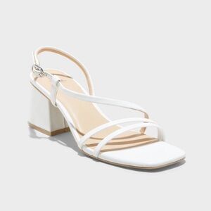 White strappy 2.5inch block heels